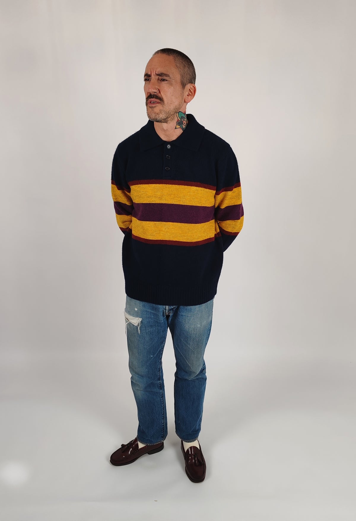 Eric Knitted Rugger Jumper - Navy