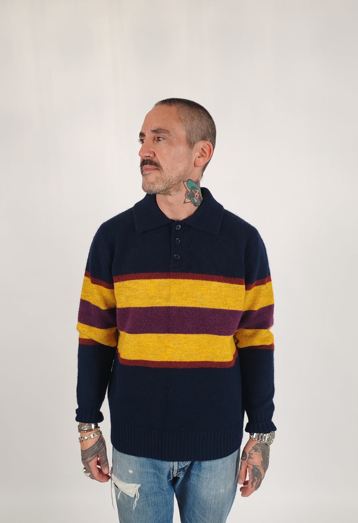 Eric Knitted Rugger Jumper - Navy