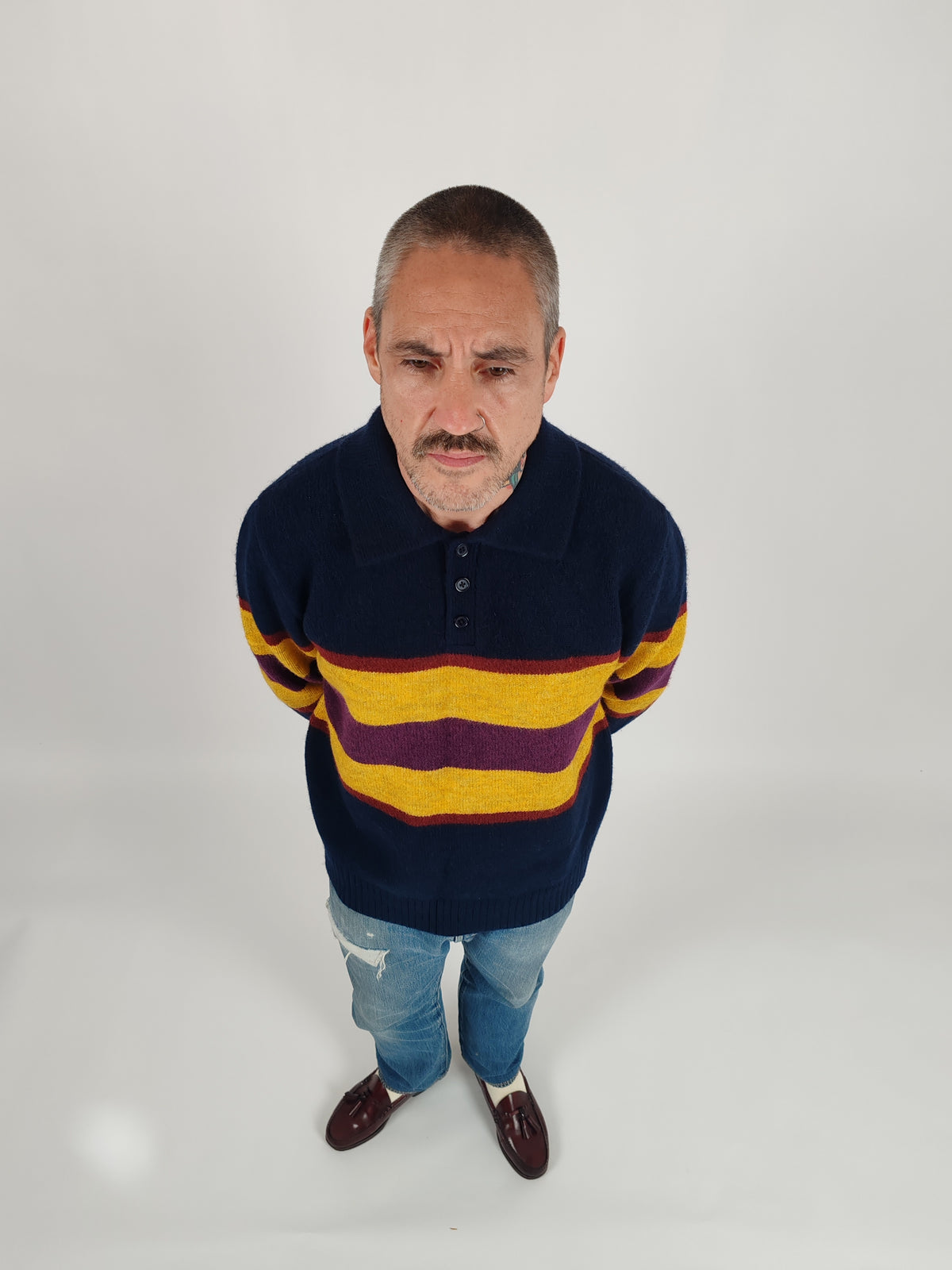 Eric Knitted Rugger Jumper - Navy