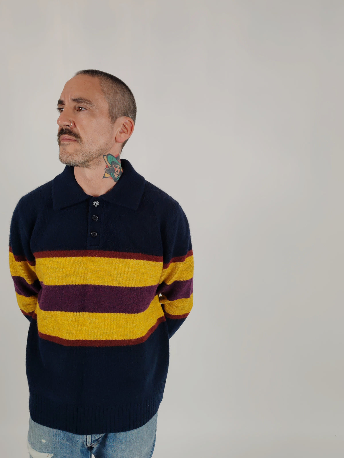 Eric Knitted Rugger Jumper - Navy