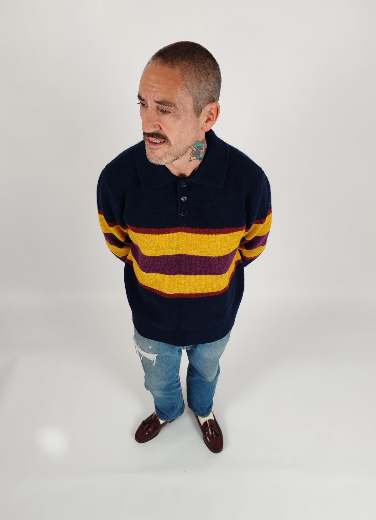 Eric Knitted Rugger Jumper - Navy