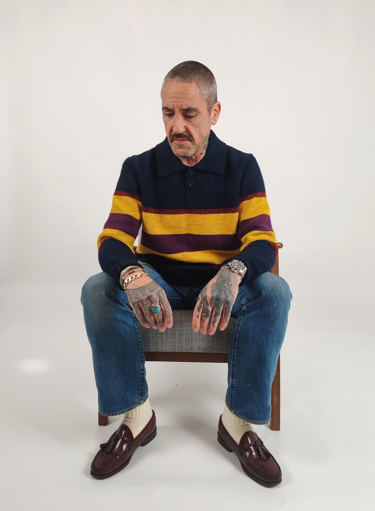 Eric Knitted Rugger Jumper - Navy