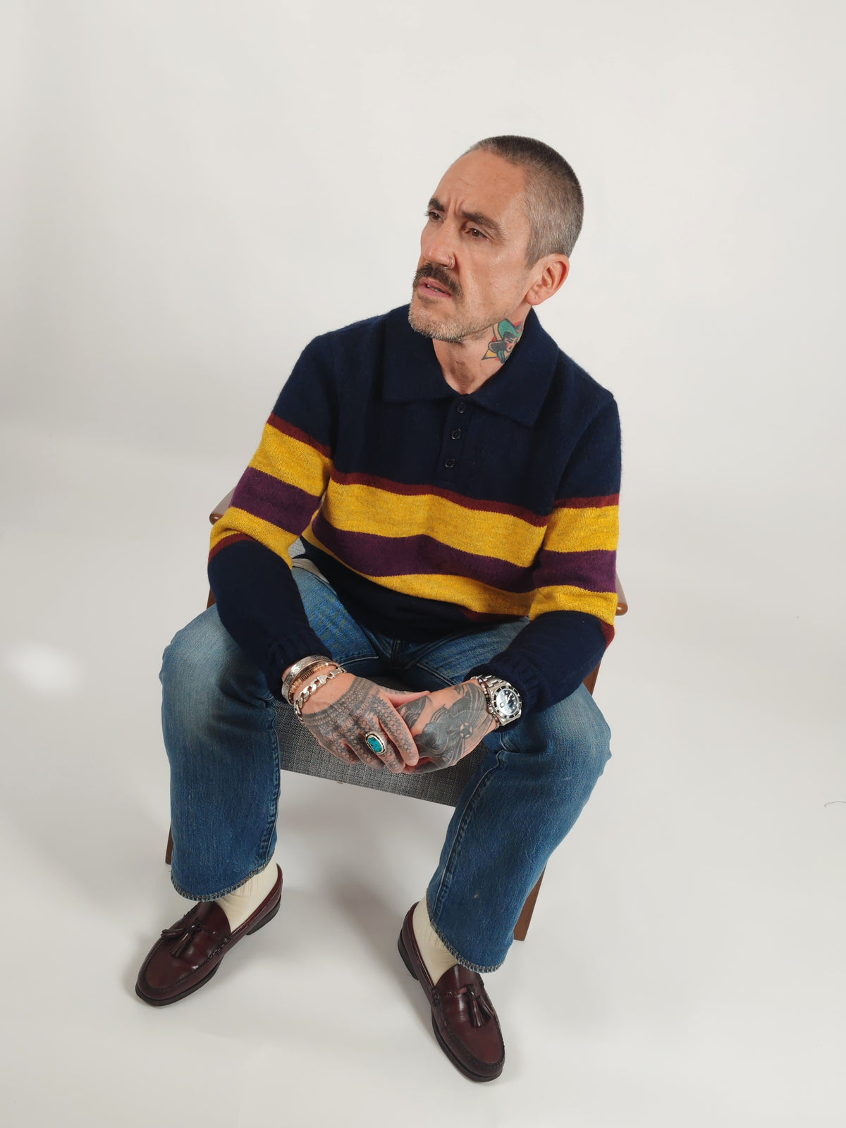 Eric Knitted Rugger Jumper - Navy