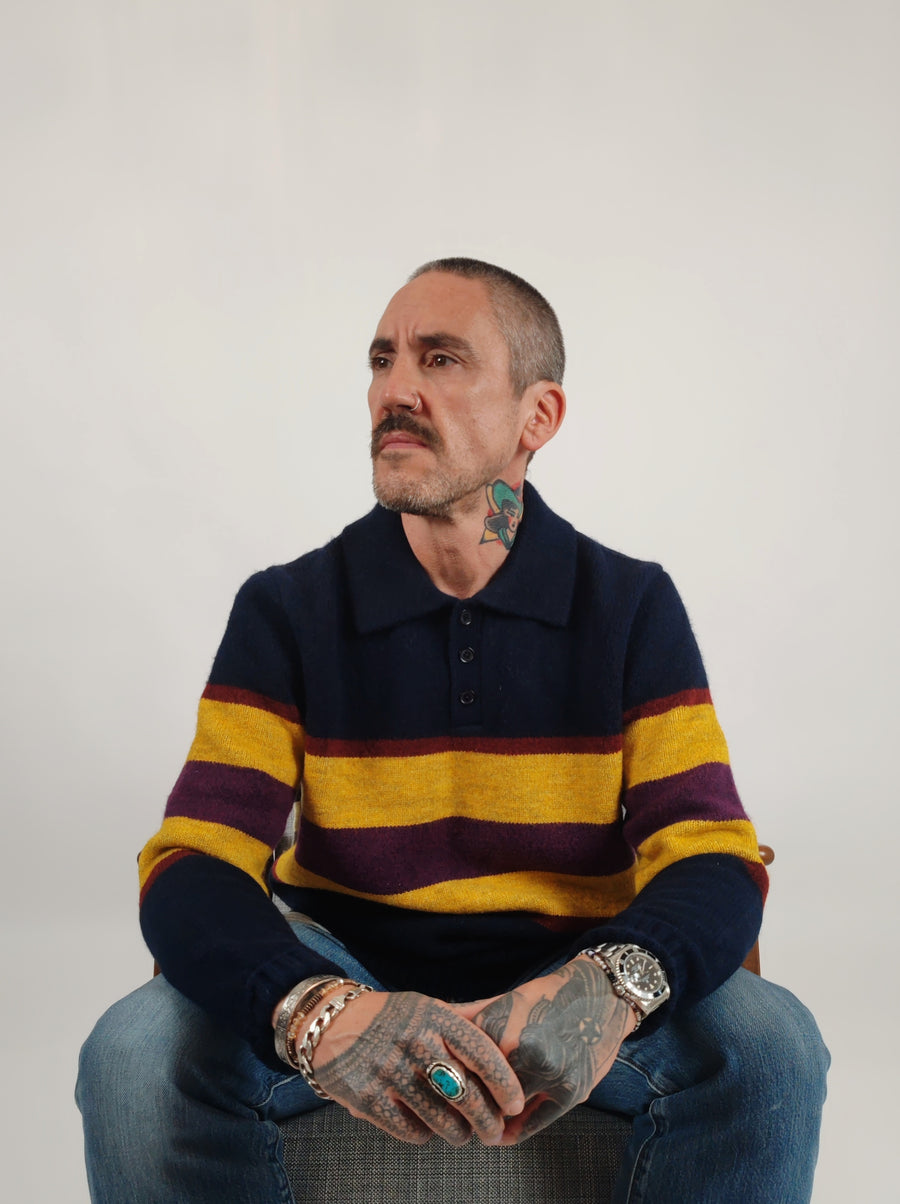 Eric Knitted Rugger Jumper - Navy