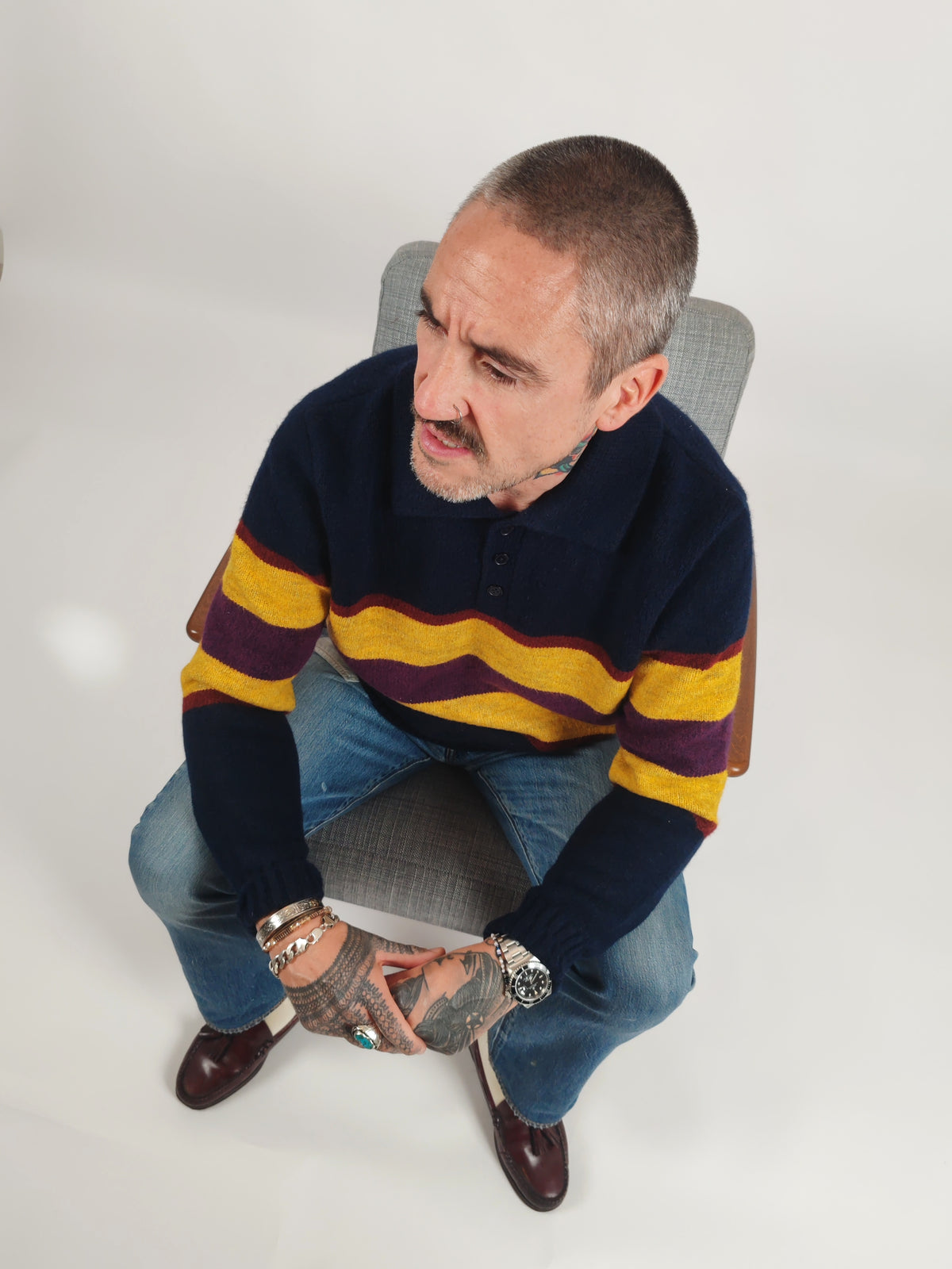 Eric Knitted Rugger Jumper - Navy