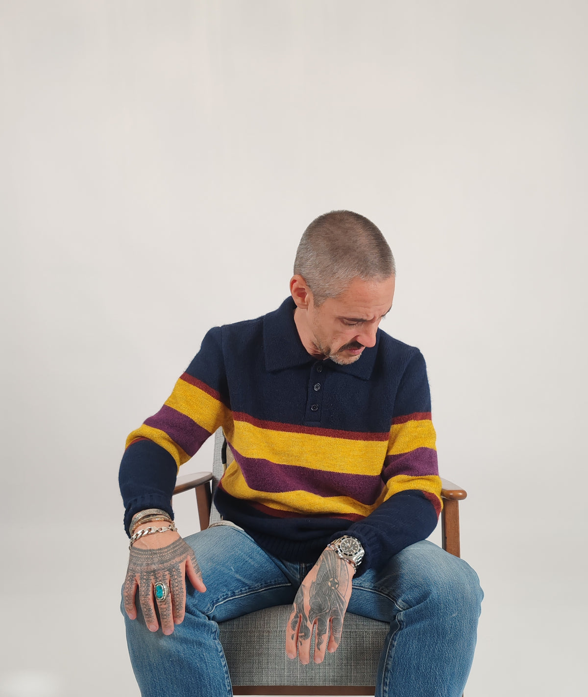 Eric Knitted Rugger Jumper - Navy