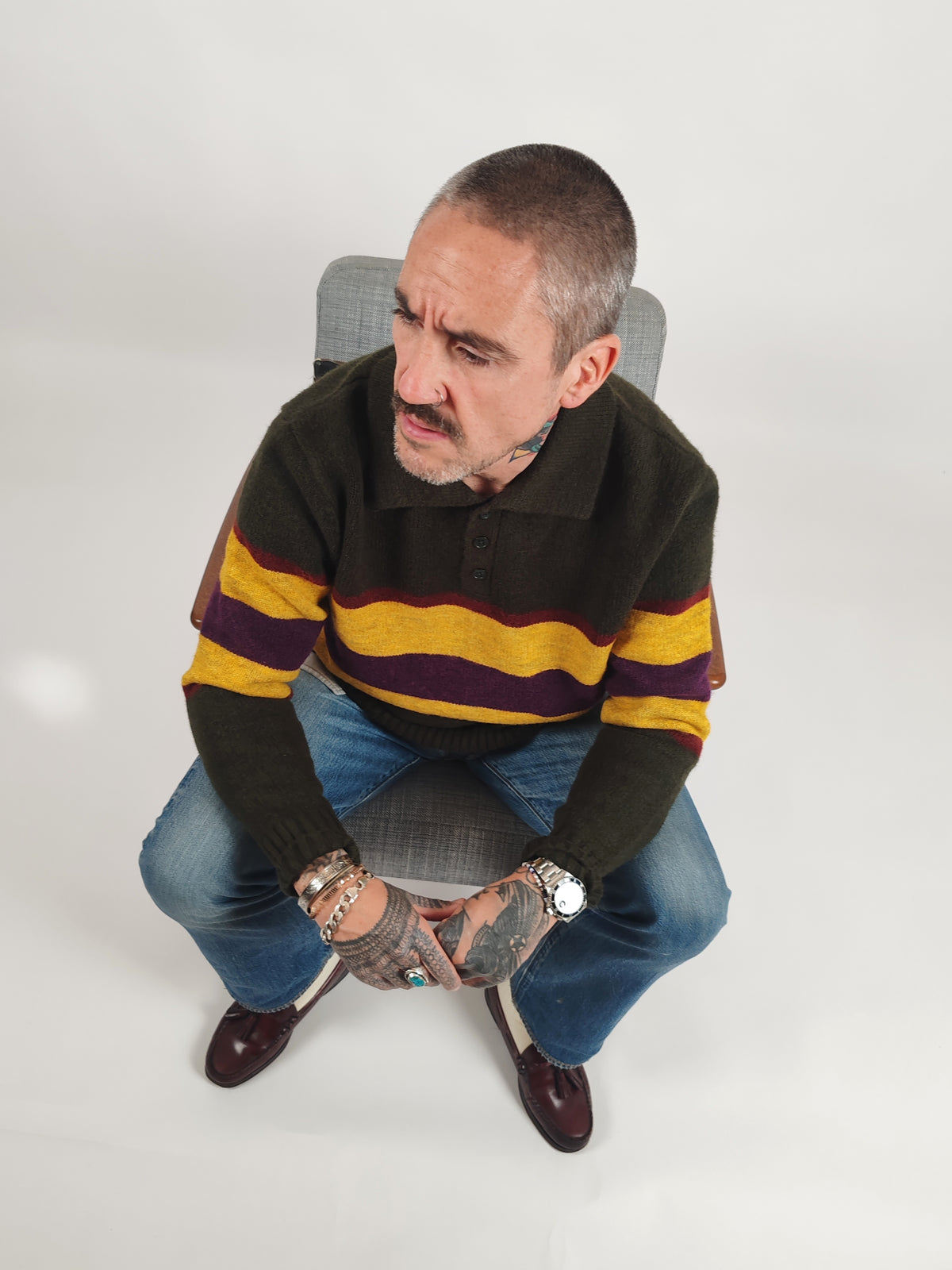 Eric Knitted Rugger Jumper - Green