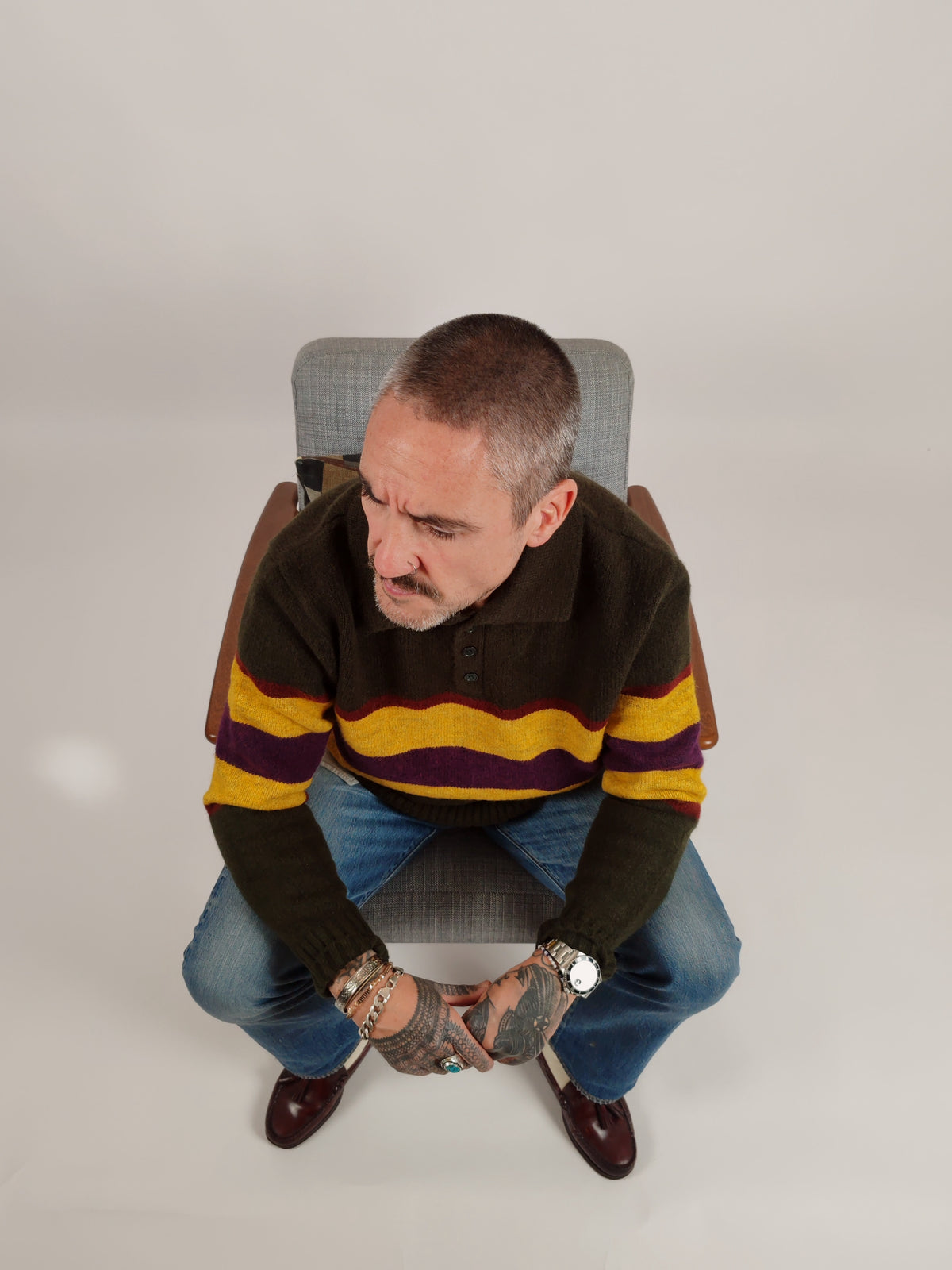 Eric Knitted Rugger Jumper - Green