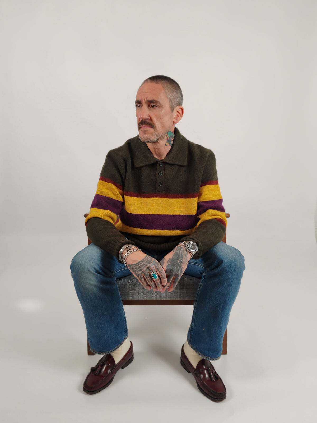 Eric Knitted Rugger Jumper - Green