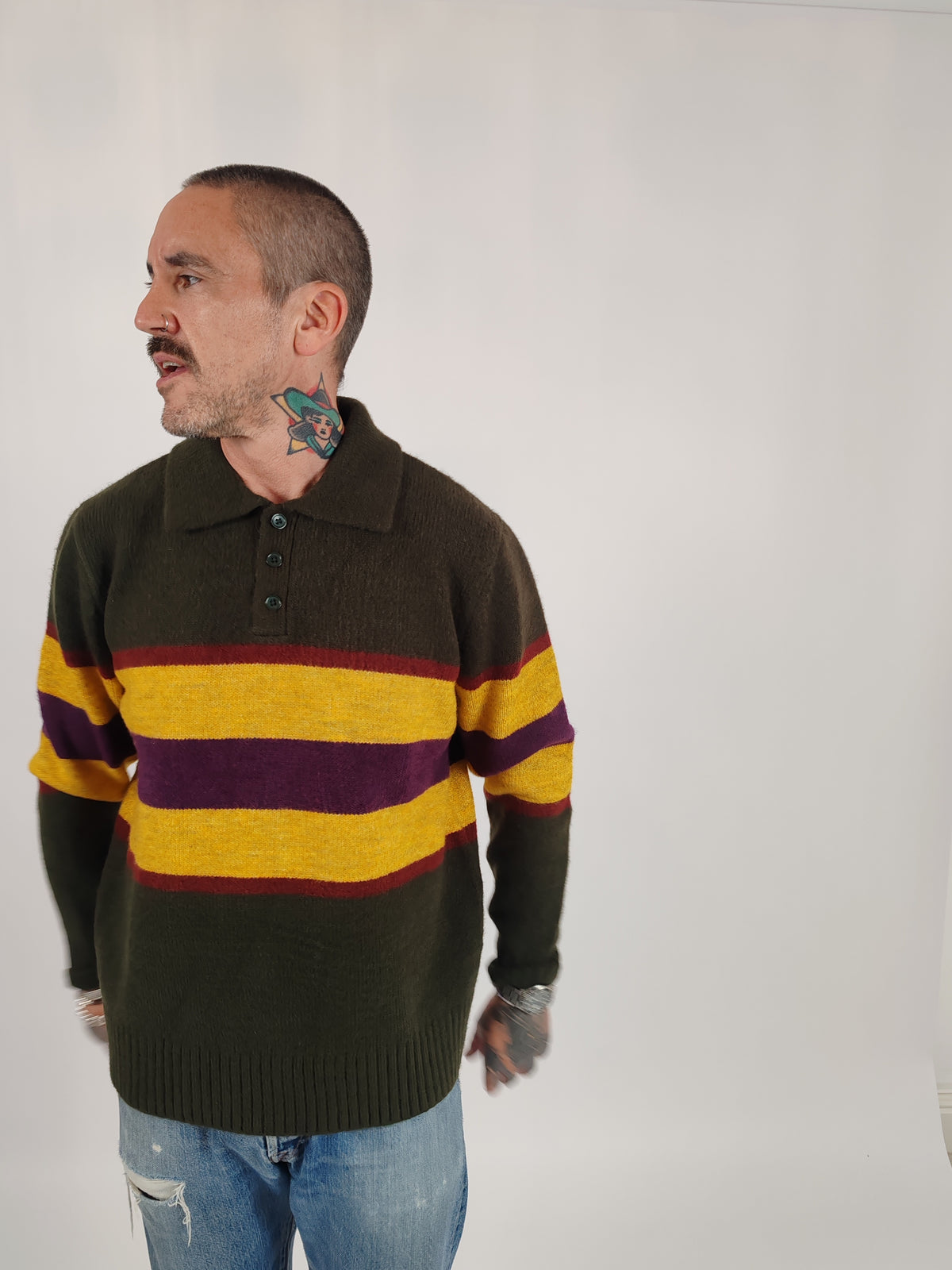 Eric Knitted Rugger Jumper - Green