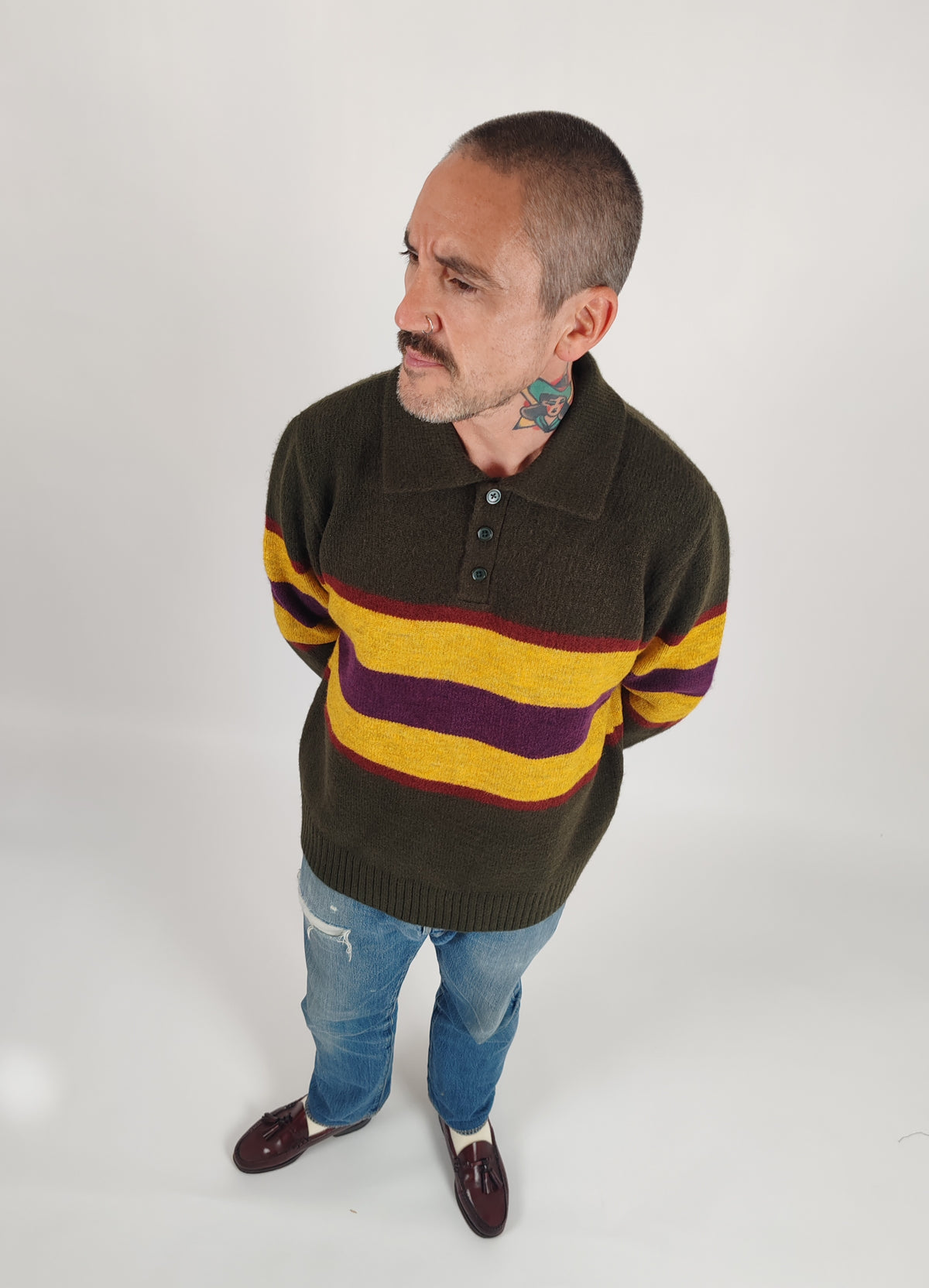 Eric Knitted Rugger Jumper - Green