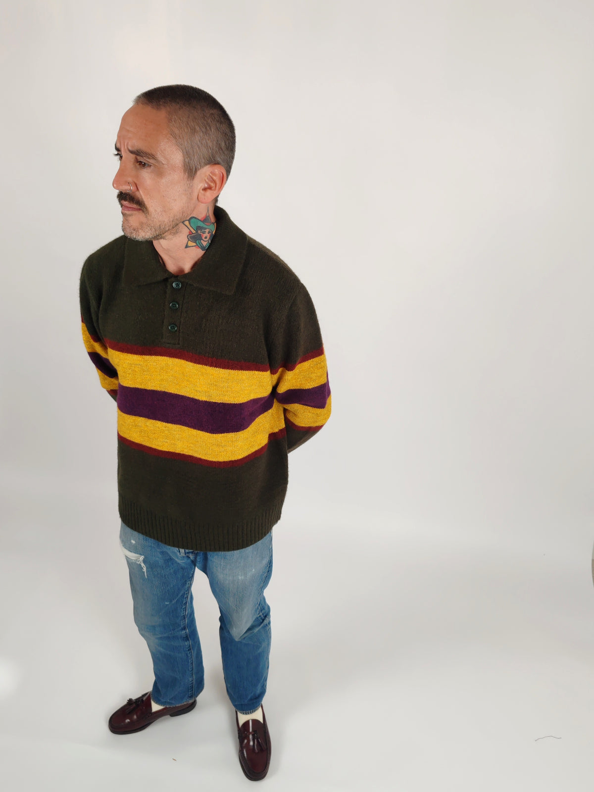 Eric Knitted Rugger Jumper - Green