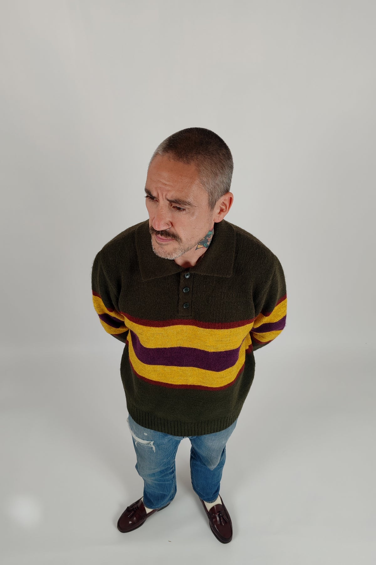 Eric Knitted Rugger Jumper - Green