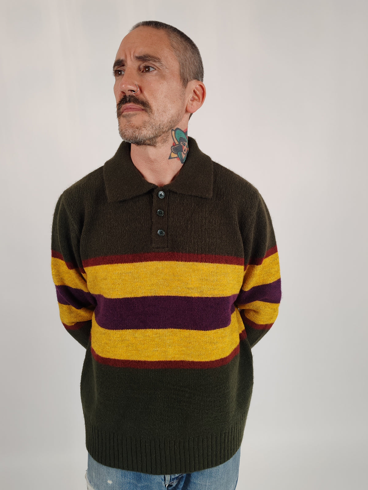 Eric Knitted Rugger Jumper - Green